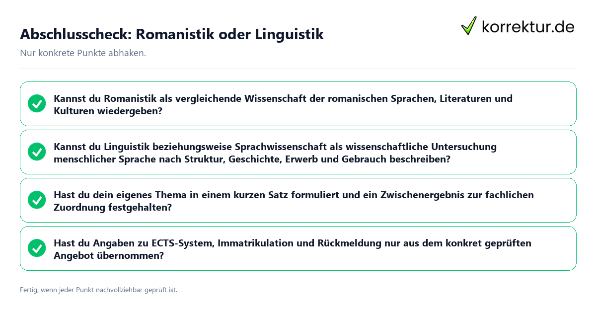 Konkreter Abschlusscheck zu Romanistik oder Linguistik