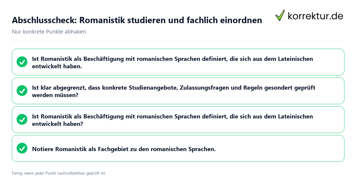Abschlusscheck: Romanistik studieren und fachlich einordnen Konkreter Abschlusscheck zu Romanistik studieren und fachlich einordnen