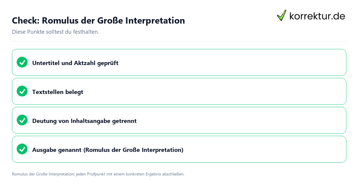 Check: Romulus der Große Interpretation Romulus der Große Interpretation mit einer themenspezifischen Checkliste