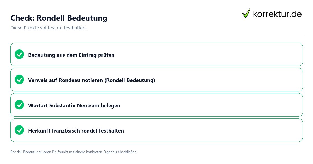Rondell Bedeutung mit einer themenspezifischen Checkliste