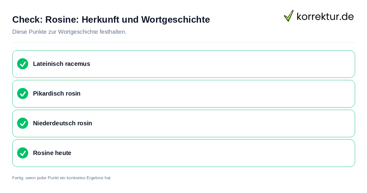 Check: Rosine: Herkunft und Wortgeschichte Rosine: Herkunft und Wortgeschichte: Prüfliste mit vier Punkten