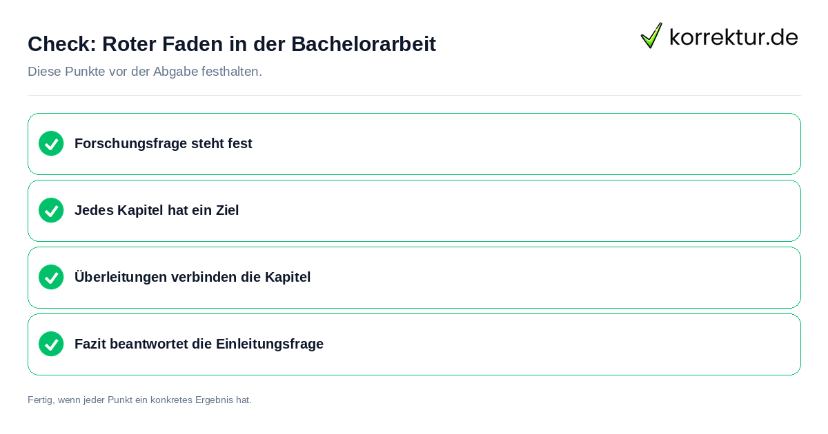 Roter Faden in der Bachelorarbeit: Prüfliste mit vier Punkten