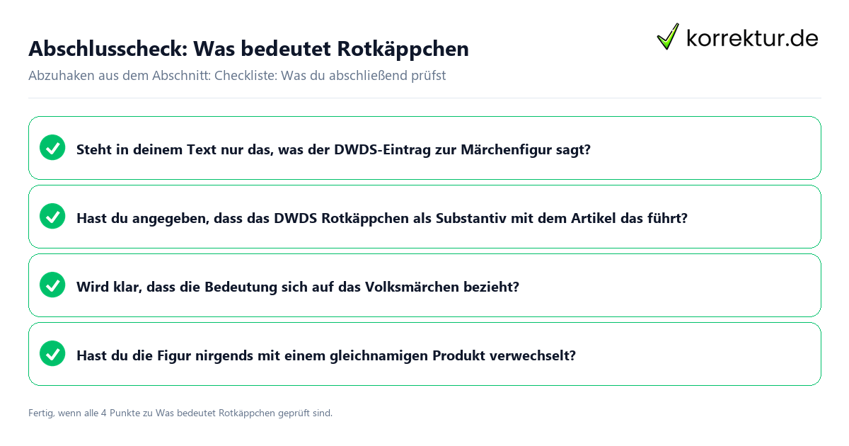 Konkreter Abschlusscheck zu Was bedeutet Rotkäppchen