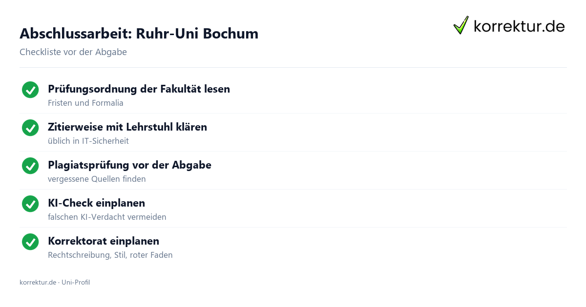 Abschlussarbeit Ruhr-Uni Bochum: Formalia, Fristen und Plagiatsprüfung als Checkliste