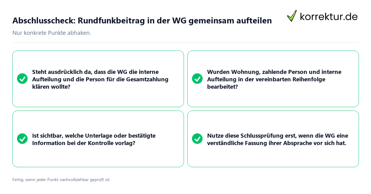 Konkreter Abschlusscheck zu Rundfunkbeitrag in der WG gemeinsam aufteilen