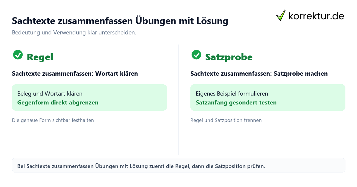 Sachtexte zusammenfassen Übungen mit Lösung: Bedeutung und Verwendung mit Bedeutung und passender Verwendung im Vergleich