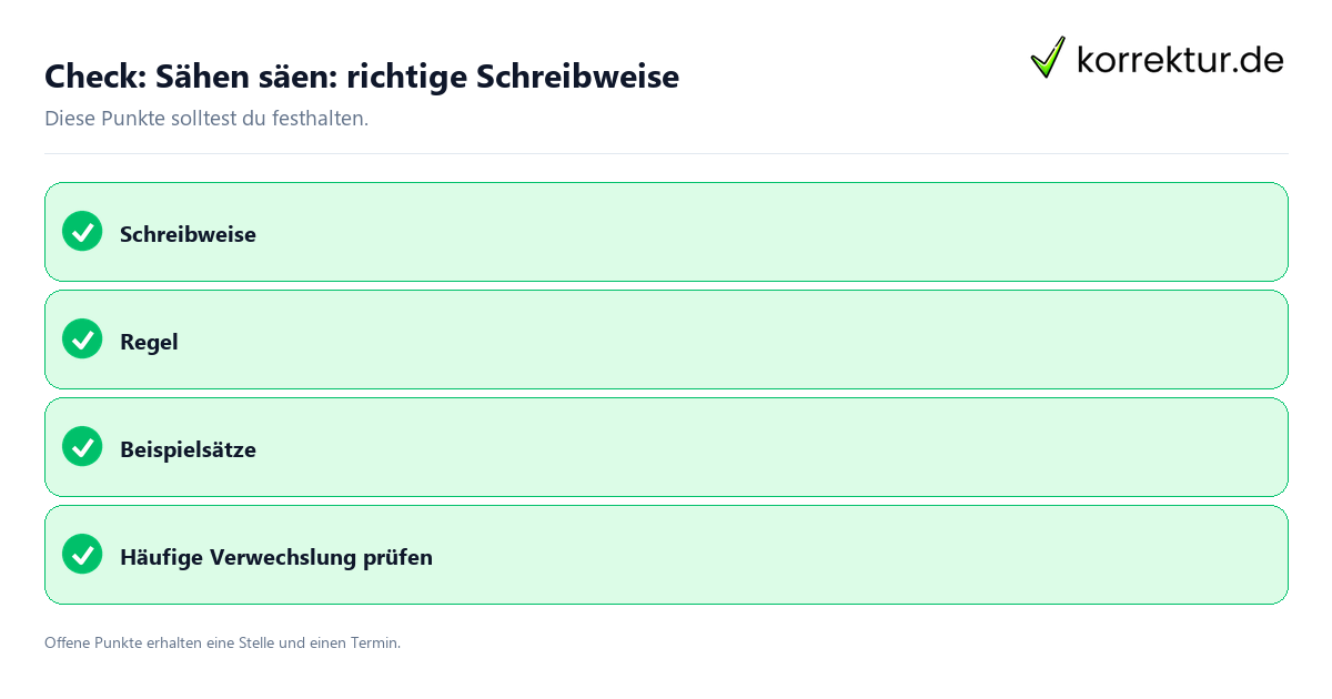 Sähen säen: richtige Schreibweise mit Checkliste für Unterlagen und nächste Schritte