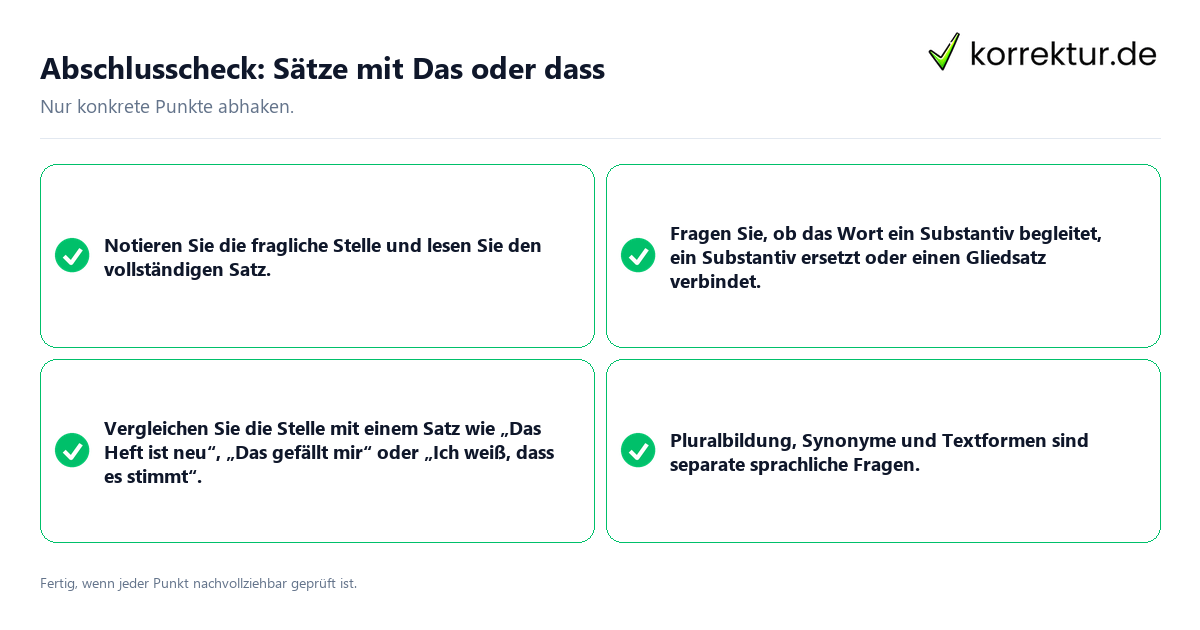 Konkreter Abschlusscheck zu Sätze mit Das oder dass