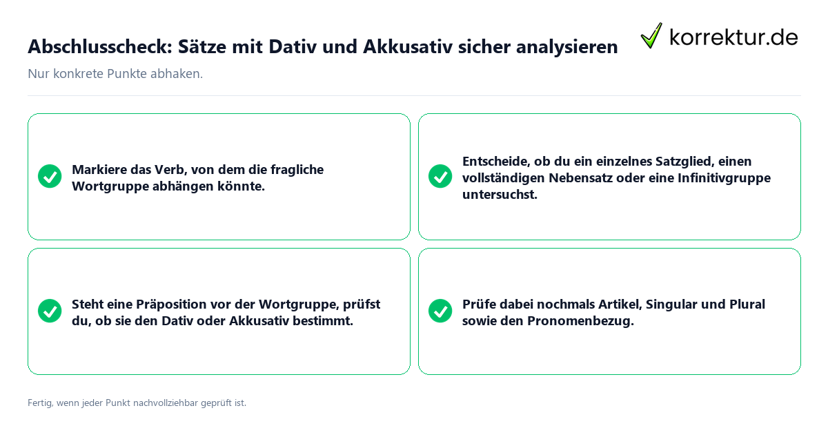 Konkreter Abschlusscheck zu Sätze mit Dativ und Akkusativ sicher analysieren