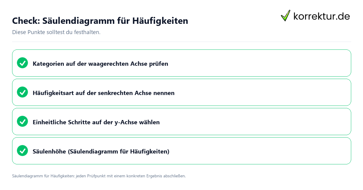 Säulendiagramm für Häufigkeiten mit einer themenspezifischen Checkliste