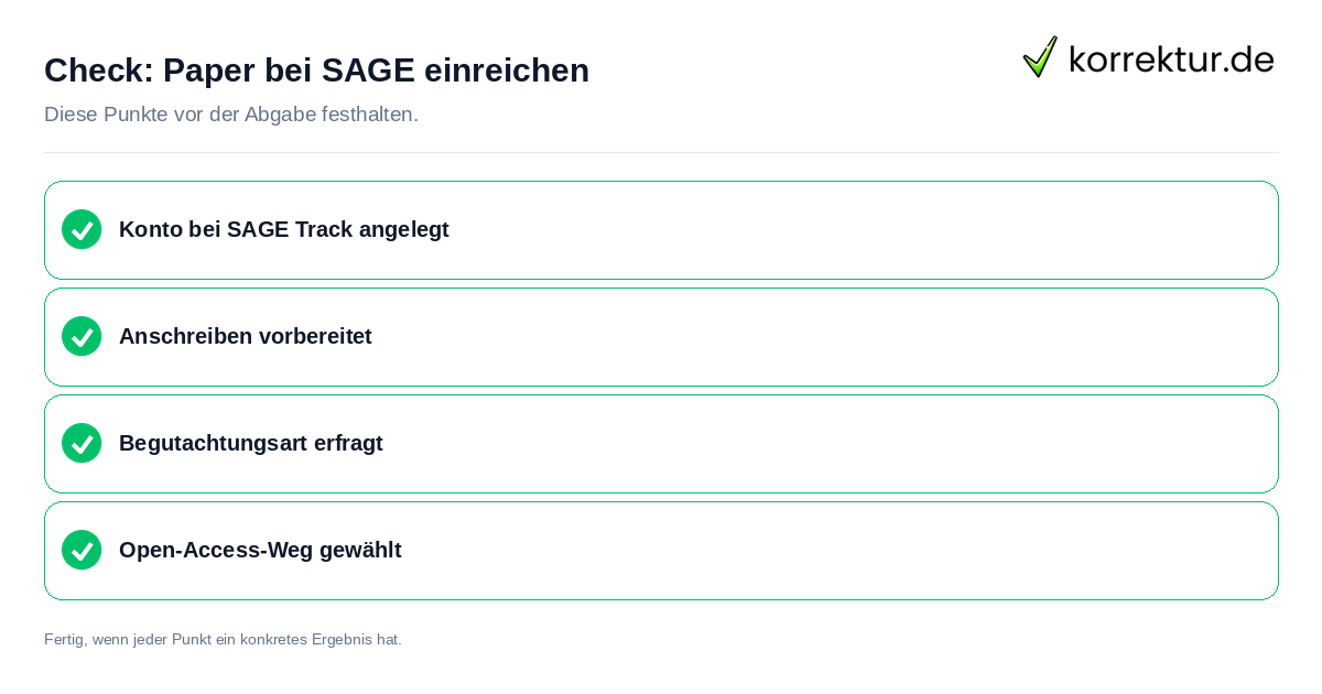 Check: Paper bei SAGE einreichen Paper bei SAGE einreichen: Prüfliste mit vier Punkten