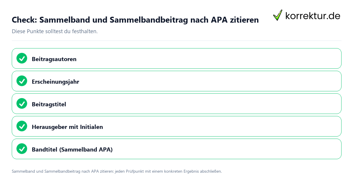 Check: Sammelband und Sammelbandbeitrag nach APA zitieren Sammelband und Sammelbandbeitrag nach APA zitieren mit einer themenspezifischen Checkliste