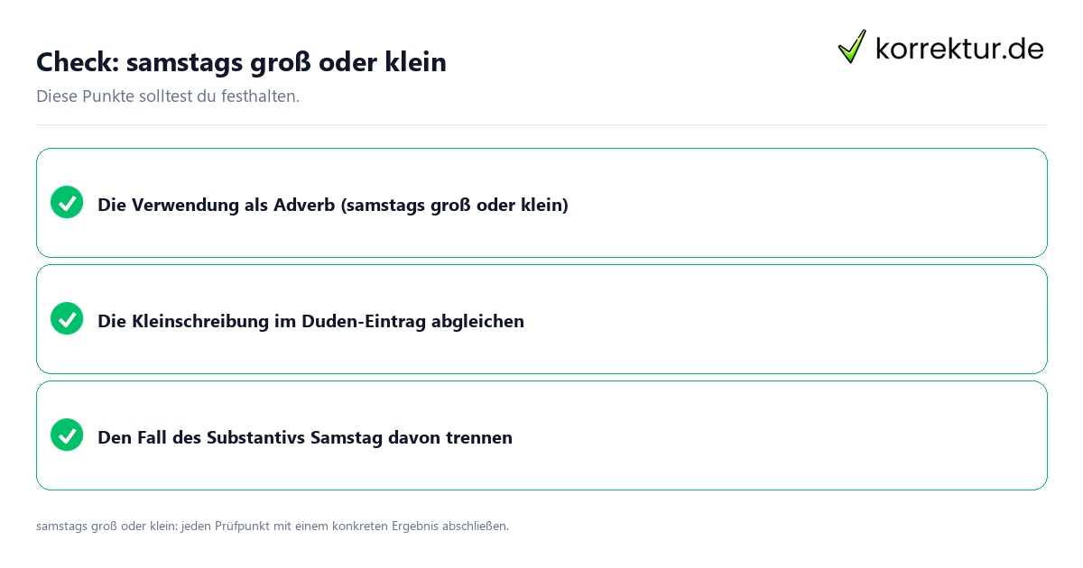 Samstags groß oder klein mit einer themenspezifischen Checkliste