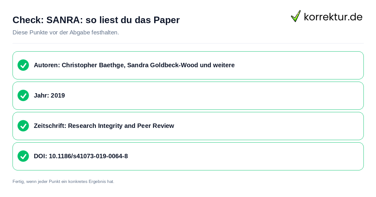 Check: SANRA: so liest du das Paper SANRA: so liest du das Paper: Prüfliste mit vier Punkten