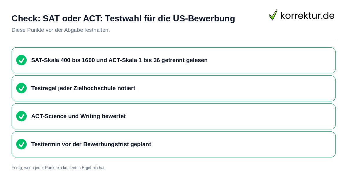 SAT oder ACT: Testwahl für die US-Bewerbung: Prüfliste mit vier Punkten