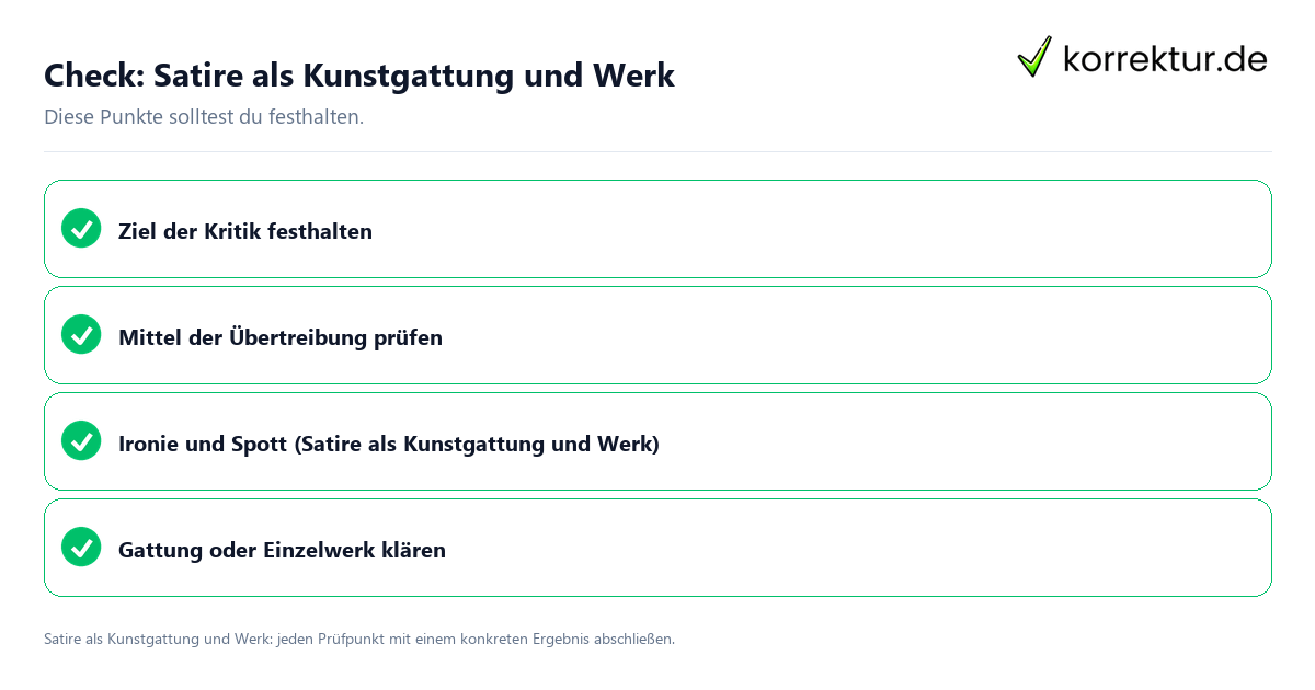 Satire als Kunstgattung und Werk mit einer themenspezifischen Checkliste