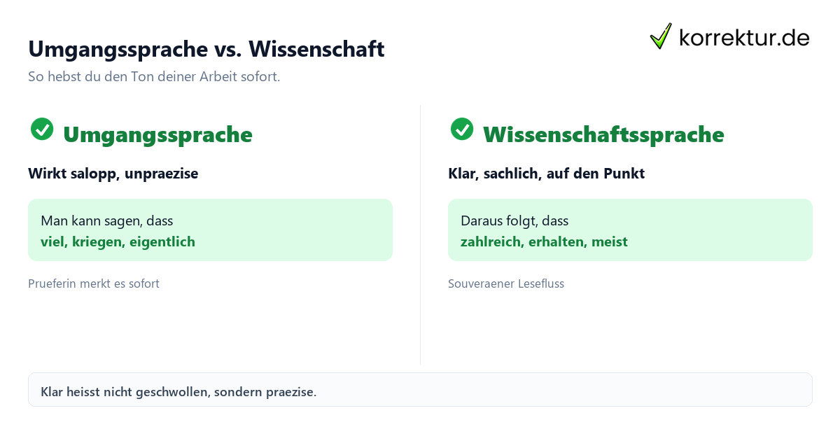 Wissenschaftliche Formulierungen: umgangssprachlich vorher, akademisch nachher