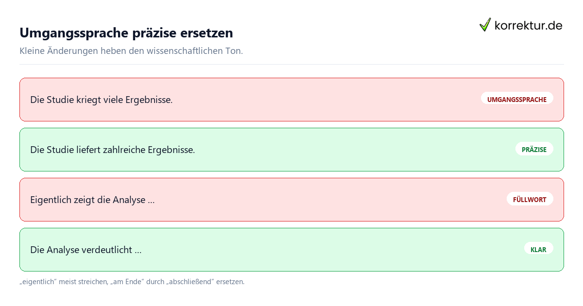 Formulierungen, umgangssprachlich vs. akademisch Wissenschaftliche Formulierungen: umgangssprachlich vorher, akademisch nachher