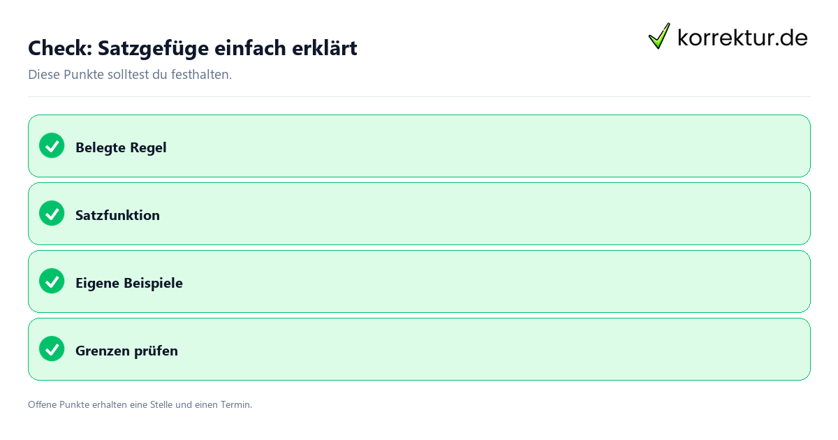 Check: Satzgefüge einfach erklärt Satzgefüge einfach erklärt mit Checkliste für Unterlagen und nächste Schritte