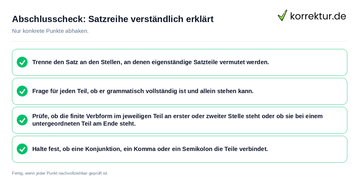 Konkreter Abschlusscheck zu Satzreihe verständlich erklärt