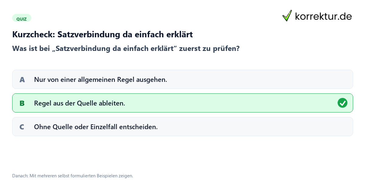 Satzverbindung da einfach erklärt mit einem Kurzquiz zum sinnvollen nächsten Schritt