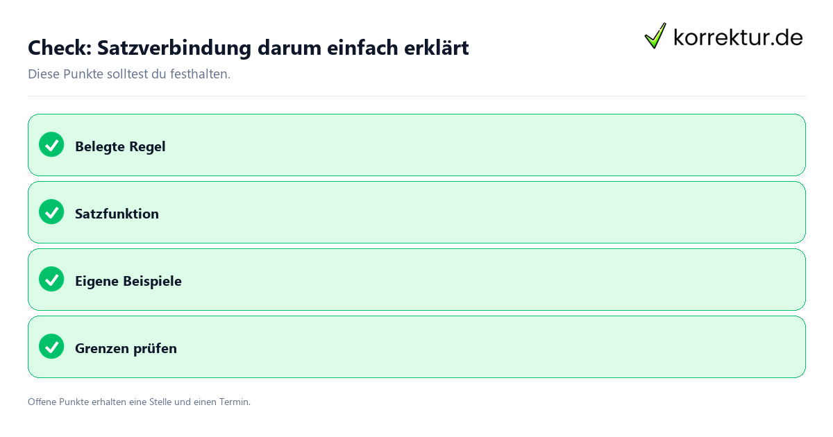 Satzverbindung darum einfach erklärt mit Checkliste für Unterlagen und nächste Schritte