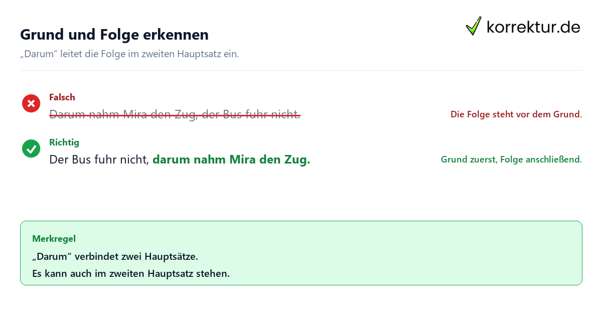 Grund und Folge erkennen „Darum“ in der Satzverbindung verständlich erklärt: Grund und Folge richtig verbinden