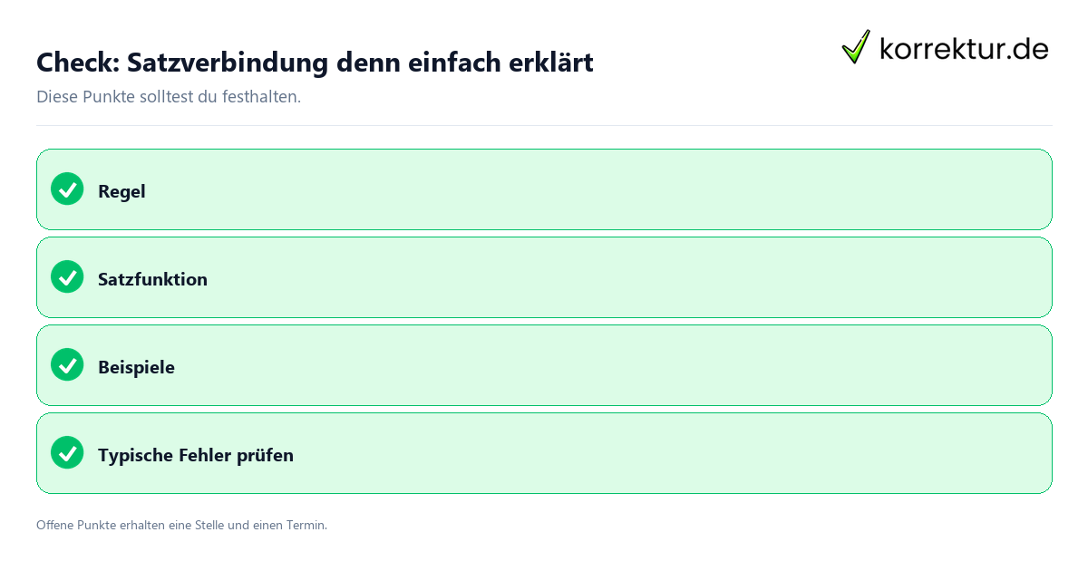 Satzverbindung denn einfach erklärt mit Checkliste für Unterlagen und nächste Schritte