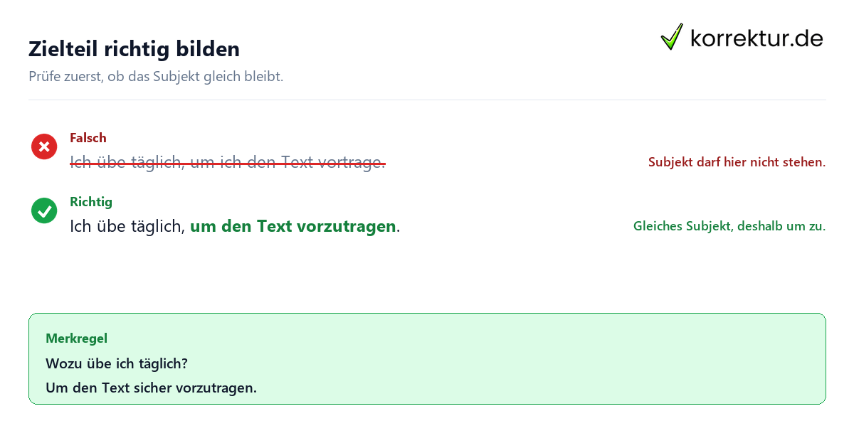 Zielteil richtig bilden Wie damit und um zu ein Ziel im Satz ausdrücken: Satzkorrektur