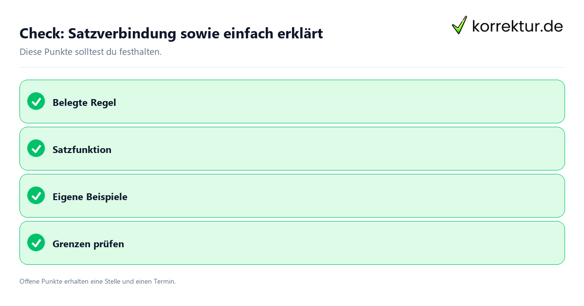 Satzverbindung sowie einfach erklärt mit Checkliste für Unterlagen und nächste Schritte