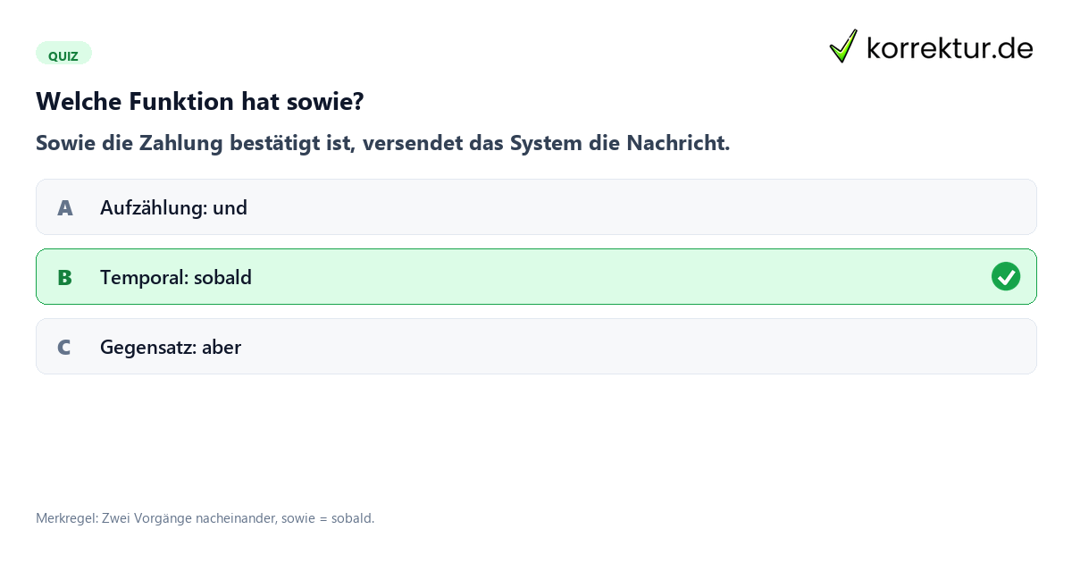 Welche Funktion hat sowie? Sowie richtig verstehen und im Satz anwenden mit einer Satzprobe