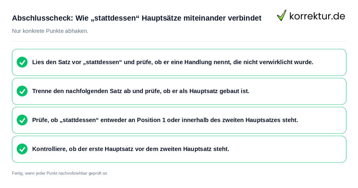 Konkreter Abschlusscheck zu Wie „stattdessen“ Hauptsätze miteinander verbindet