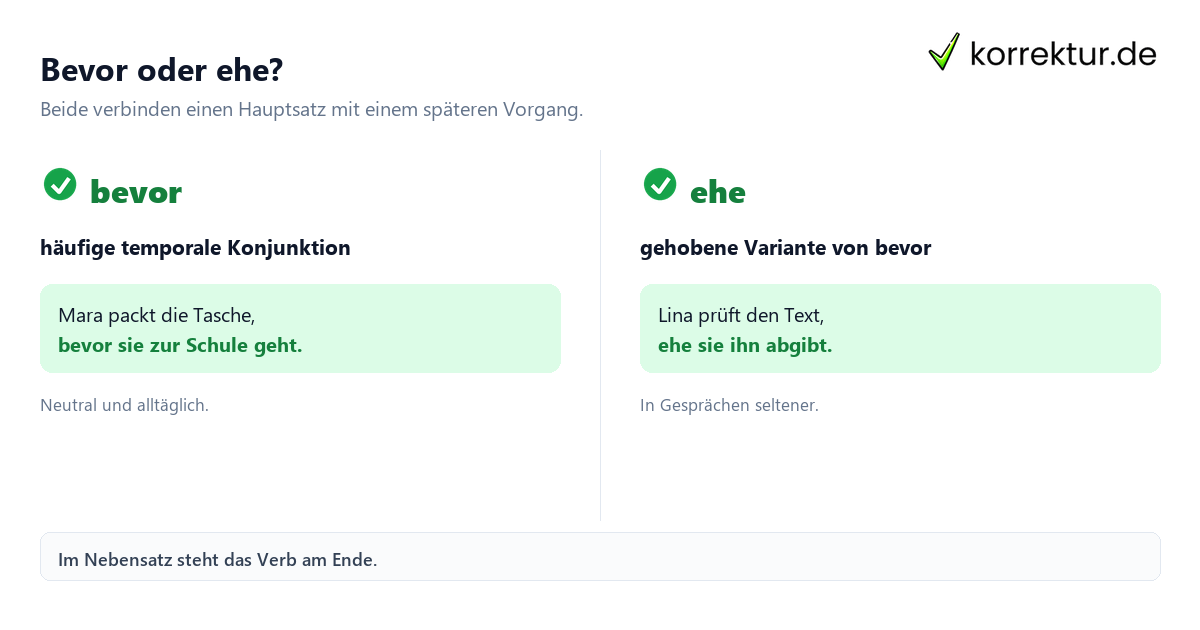 Bevor oder ehe? Temporale Satzverbindungen mit bevor und ehe verstehen: bevor und ehe im Vergleich