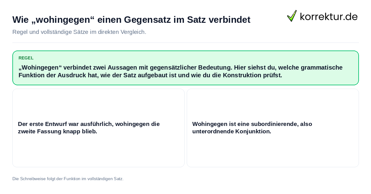Wie „wohingegen“ einen Gegensatz im Satz verbindet Konkrete Regel und vollständige Beispielsätze zu Wie „wohingegen“ einen Gegensatz im Satz verbindet