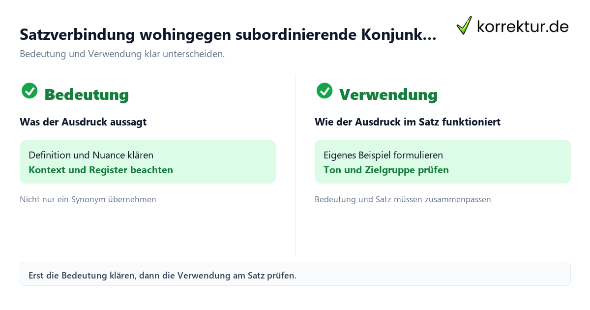 Satzverbindung wohingegen subordinierende Konjunktion einfach erklärt mit Bedeutung und passender Verwendung im Vergleich