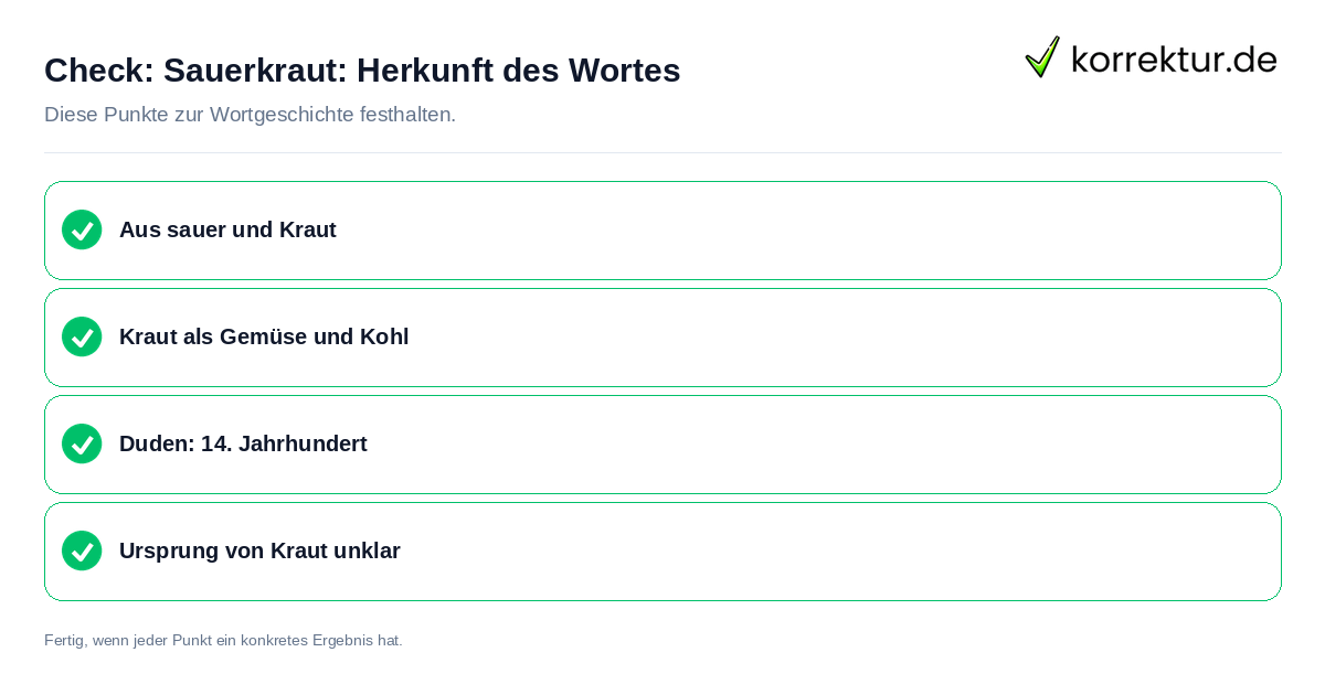 Check: Sauerkraut: Herkunft des Wortes Sauerkraut: Herkunft des Wortes: Prüfliste mit vier Punkten
