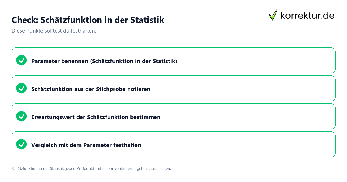 Schätzfunktion in der Statistik mit einer themenspezifischen Checkliste