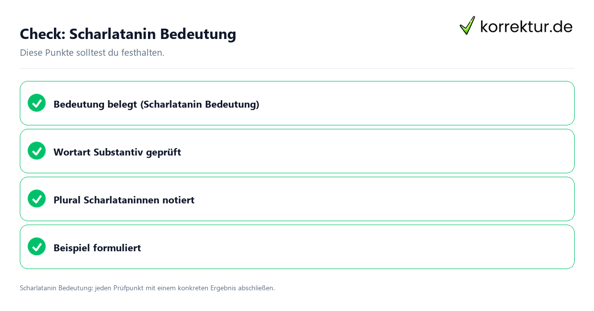 Scharlatanin Bedeutung mit einer themenspezifischen Checkliste