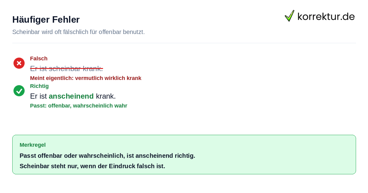 Rotstift Korrektur zu scheinbar oder anscheinend richtig verwenden