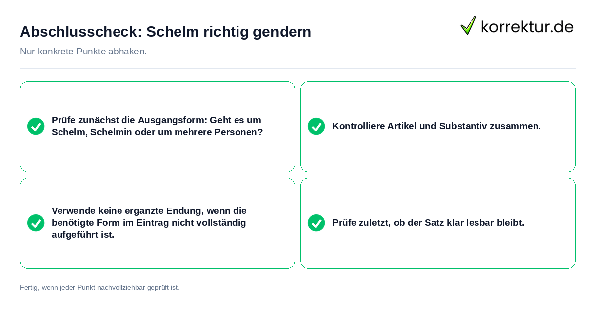 Abschlusscheck: Schelm richtig gendern Konkreter Abschlusscheck zu Schelm richtig gendern