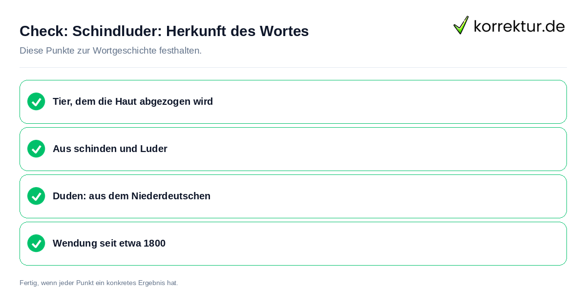 Schindluder: Herkunft des Wortes: Prüfliste mit vier Punkten