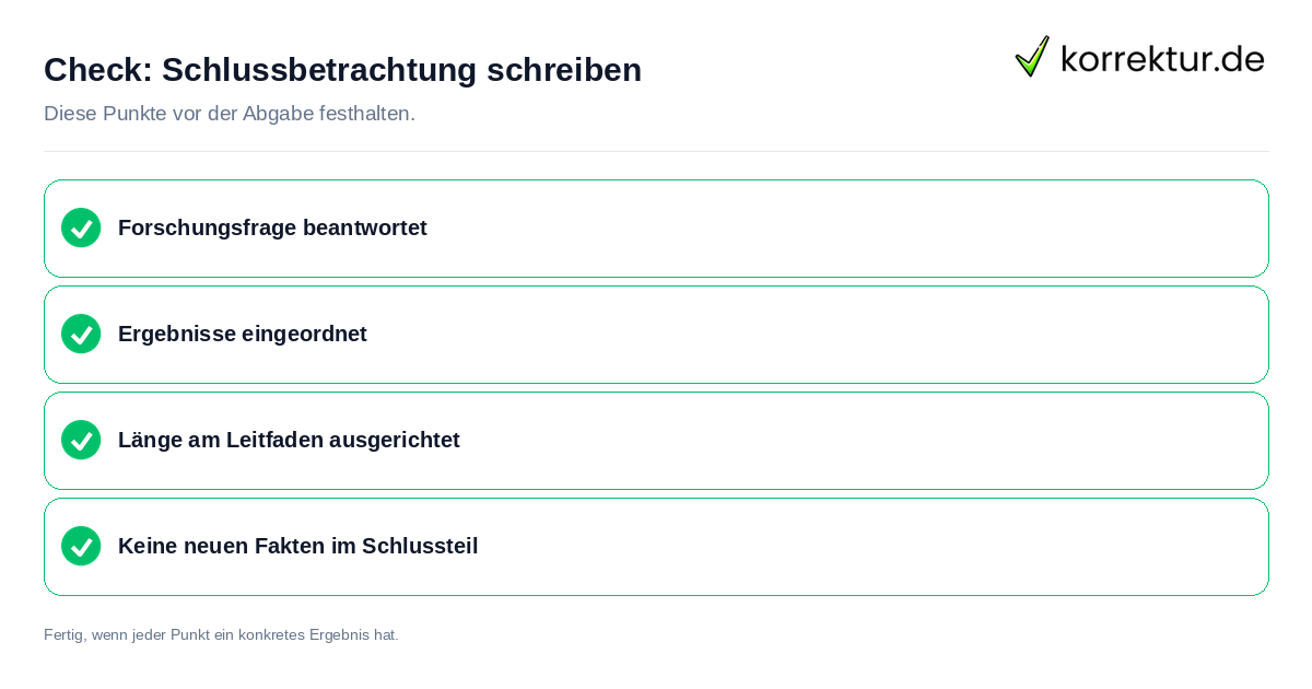 Check: Schlussbetrachtung schreiben Schlussbetrachtung schreiben: Prüfliste mit vier Punkten