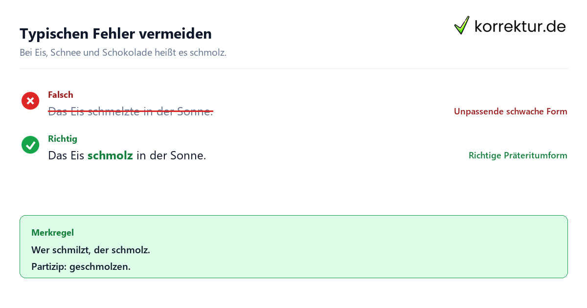 Schmelzte oder schmolz richtig schreiben mit Satzkorrektur