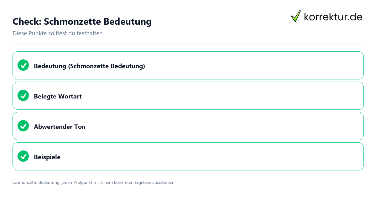 Schmonzette Bedeutung mit einer themenspezifischen Checkliste