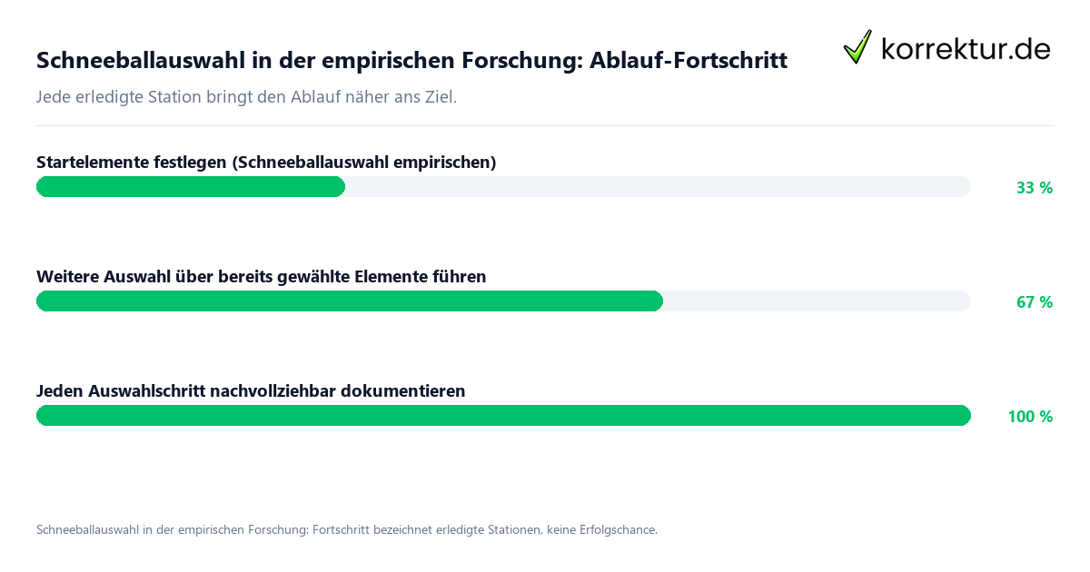 Fortschrittsbalken für die einzelnen Ablaufstationen zu Schneeballauswahl in der empirischen