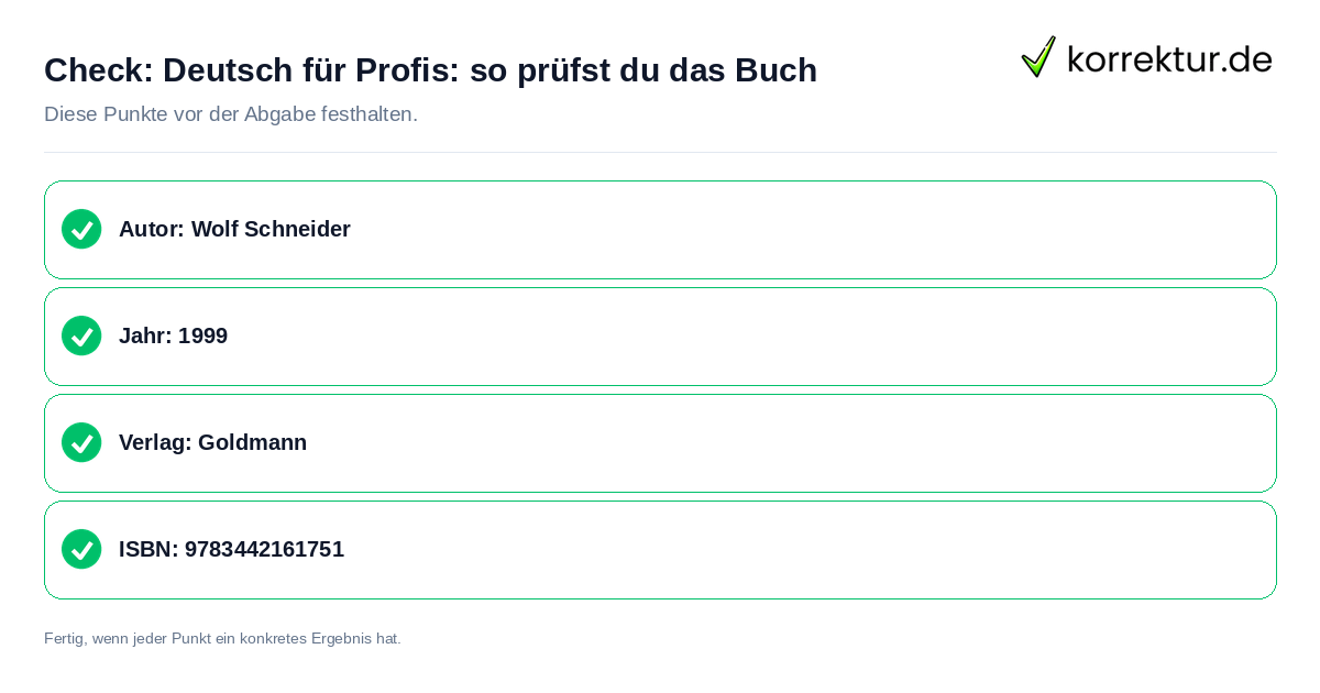 Check: Deutsch für Profis: so prüfst du das Buch Deutsch für Profis: so prüfst du das Buch: Prüfliste mit vier Punkten