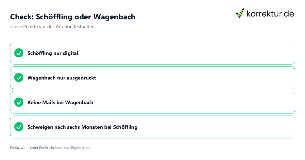 Check: Schöffling oder Wagenbach Schöffling oder Wagenbach: Prüfliste mit vier Punkten