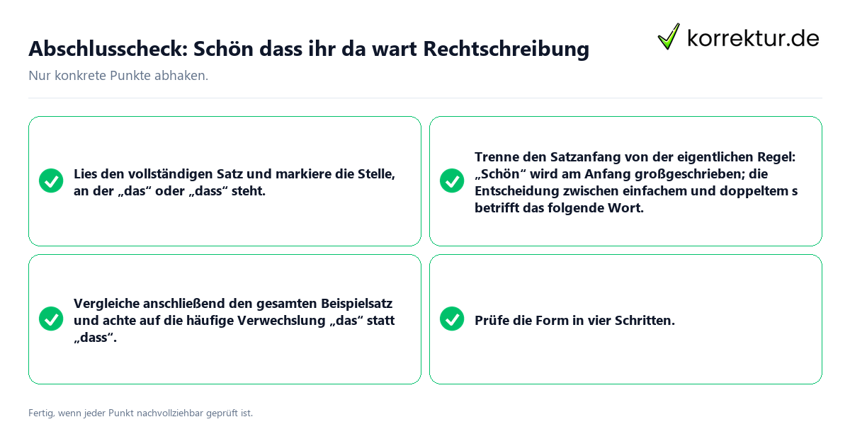 Konkreter Abschlusscheck zu Schön dass ihr da wart Rechtschreibung