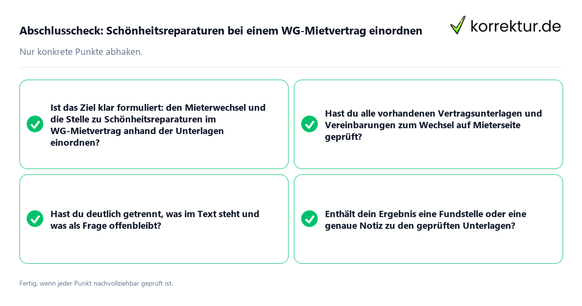 Abschlusscheck: Schönheitsreparaturen bei einem WG-Mietvertrag einordnen Konkreter Abschlusscheck zu Schönheitsreparaturen bei einem WG-Mietvertrag einordnen