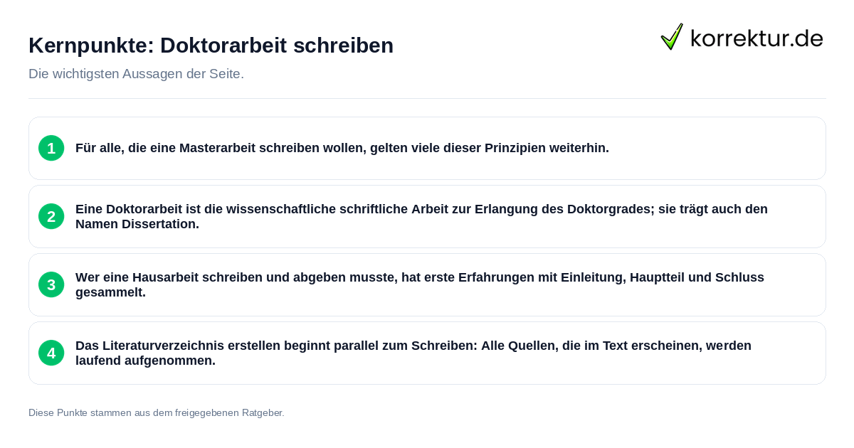 Konkrete Kernpunkte zu Doktorarbeit schreiben